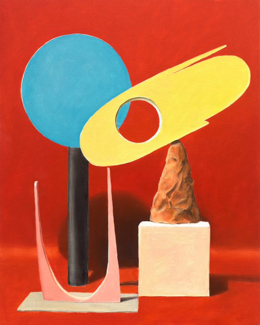 Modernist Stilleven (Blue, Yellow and Pink) (2022), 50 x 40 cm, oil on panel